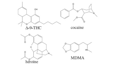 Fig. 1 : Formules chimiques des principales drogues consommées en France.