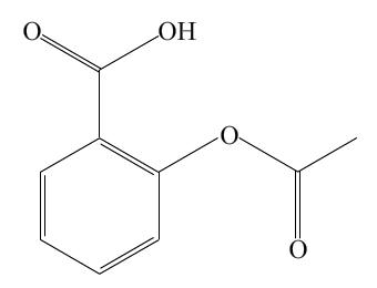 Formule plane de la molécule d'acide acétylsalicylique ou aspirine.