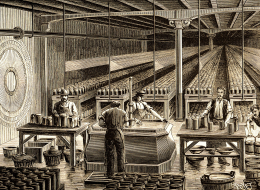 Entrepôt parisien contenant des batteries, au XIXème siècle
