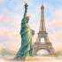 Visuel de la Tour Eiffel avec la statue de la Liberté 