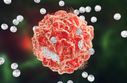 Destruction d'une cellule cancéreuse par des nanoparticules