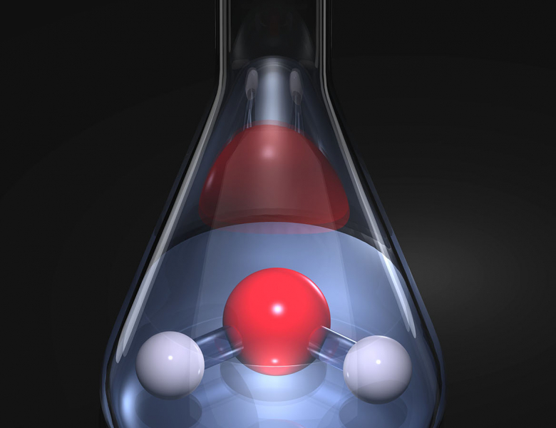 Molécule d'eau dans un erlenmeyer
